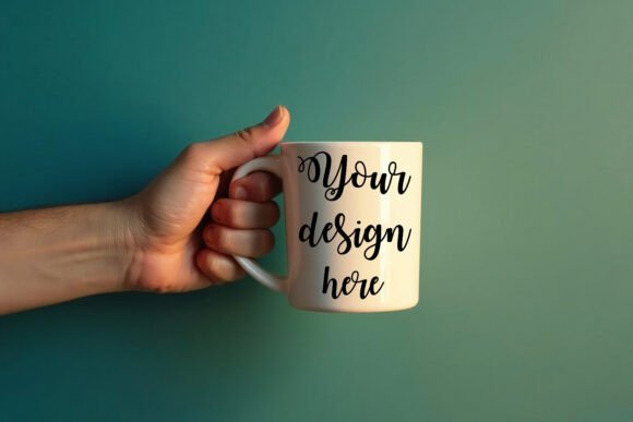 A Hand Holding White Coffee Mug Graphics
