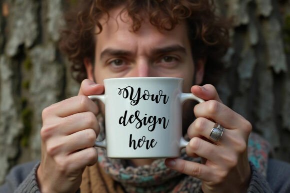 A Man Holding A White Mug Mockup Graphics