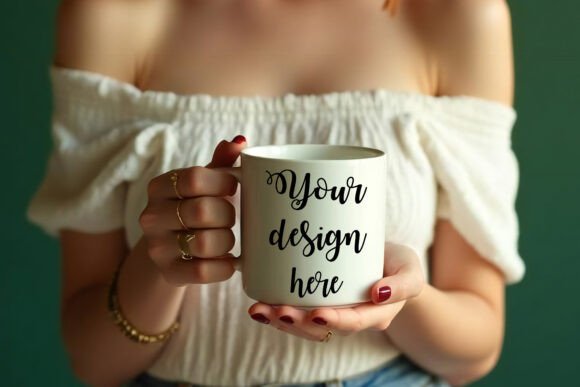 A Woman Holding White Coffee Mug Graphics