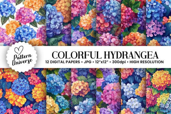 Colorful Hydrangea Flowers Digital Paper Graphic by Pattern Universe ...