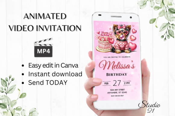 Cute Dog Birthday Inviatation ForGirls