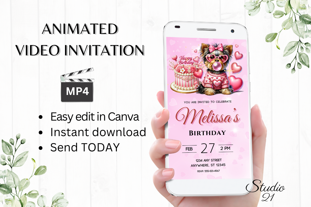 Cute Dog Birthday Inviatation ForGirls