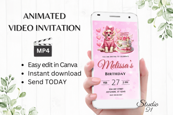 Cute Dog Birthday Inviatation ForGirls