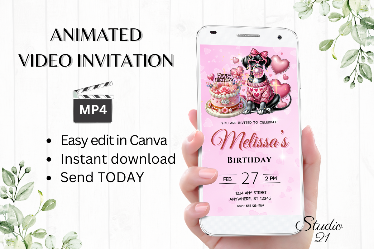 Cute Dog Birthday Inviatation ForGirls