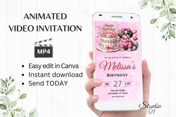 Cute Dog Birthday Inviatation ForGirls
