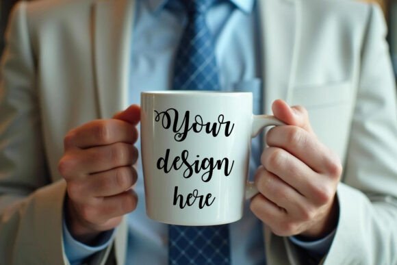 Man Holding White Coffee Mug Graphics