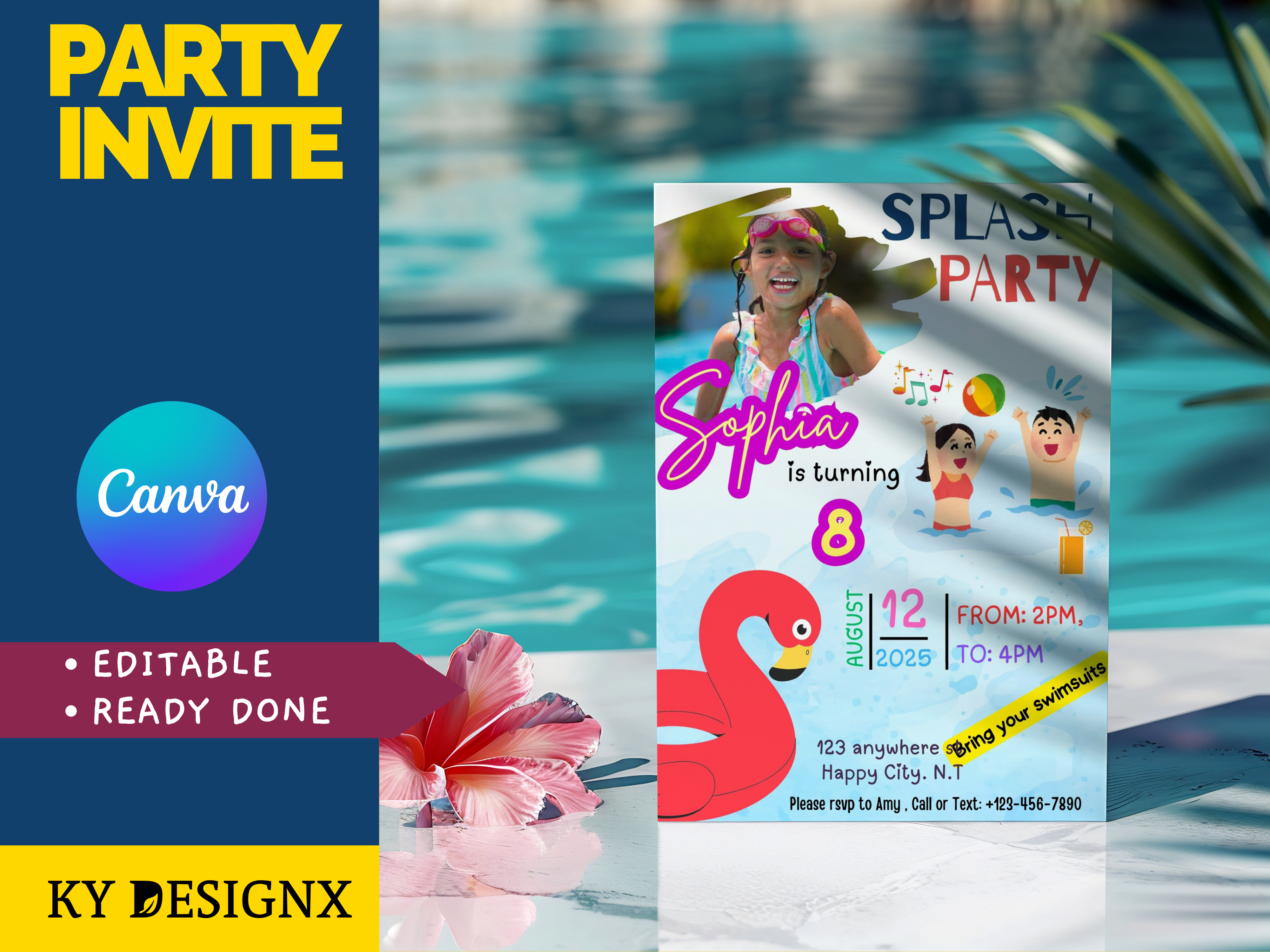 Pool Party Editable Invitation