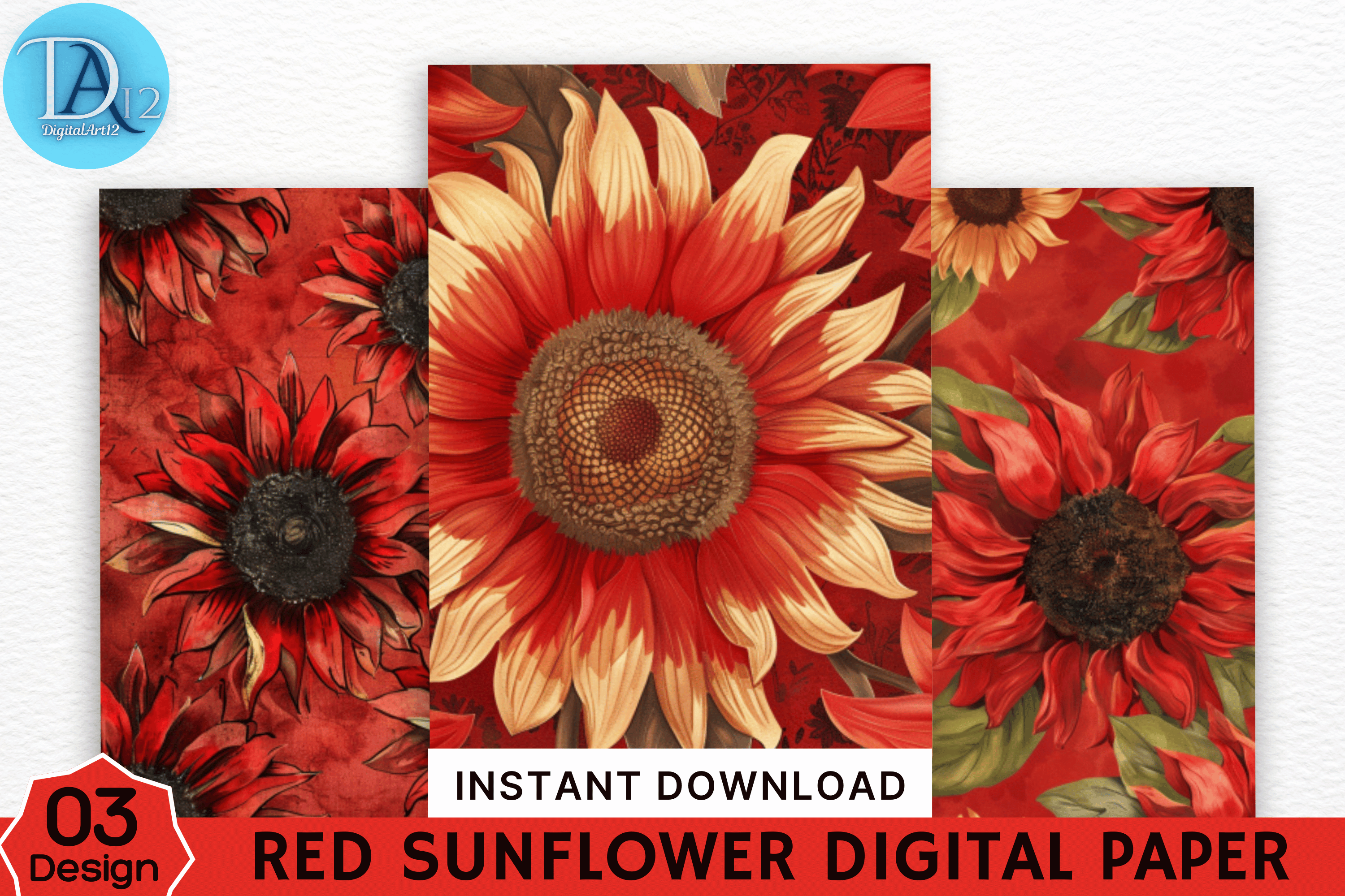 Red Sunflower Digital Paper Graphic by Digital_Art12 · Creative Fabrica
