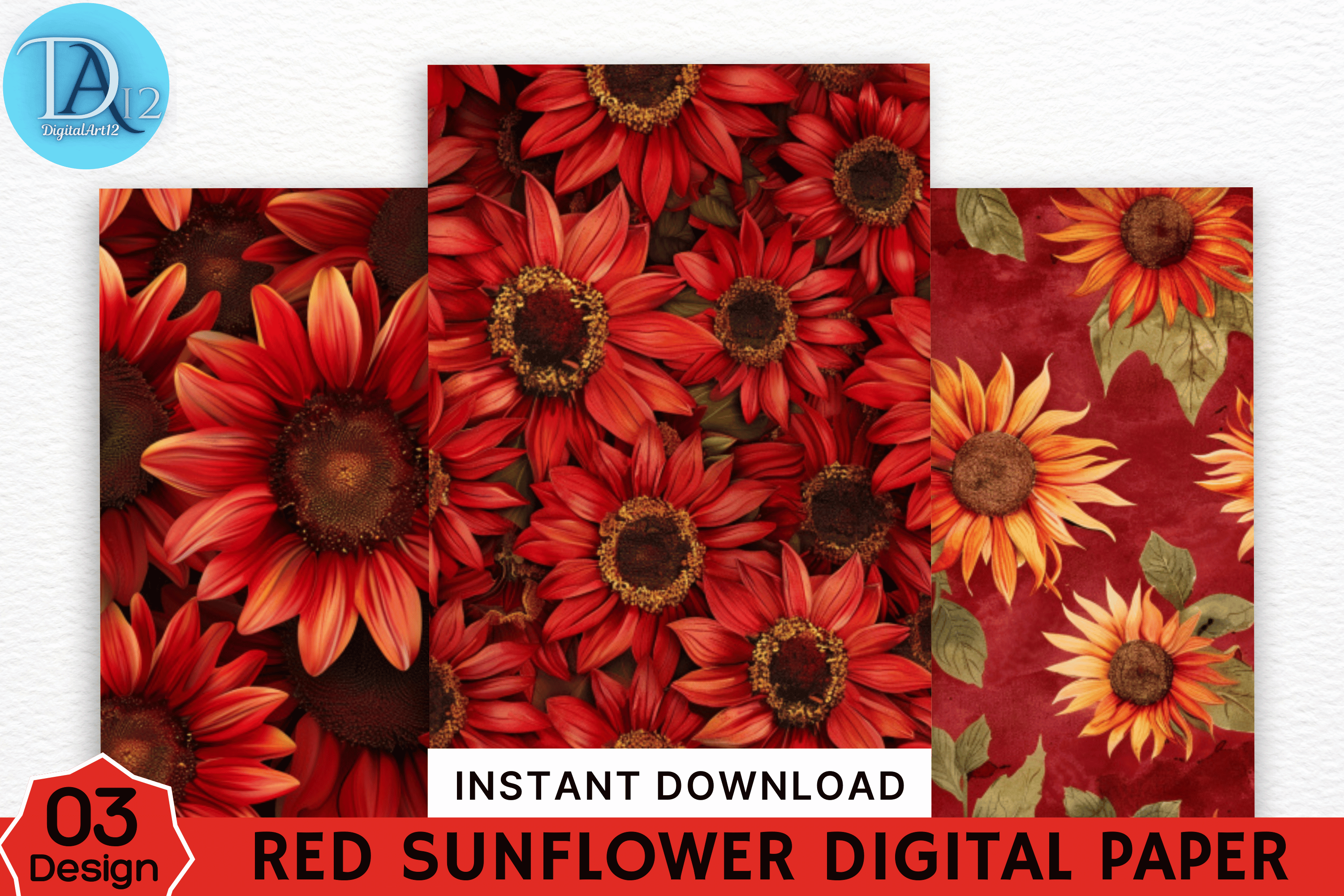 Red Sunflower Digital Paper Graphic by Digital_Art12 · Creative Fabrica