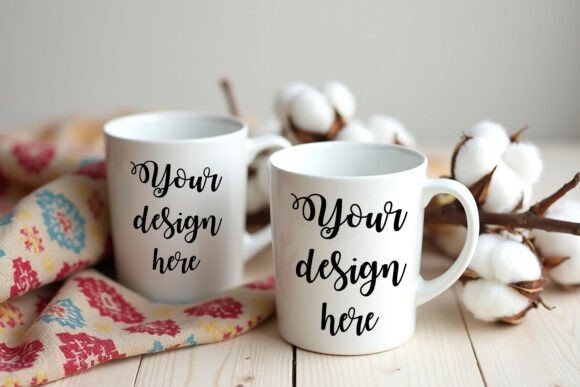 Two White Coffee Mug Mockup Graphics