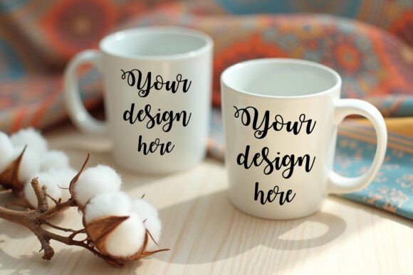 Two White Coffee Mug Mockup Graphics