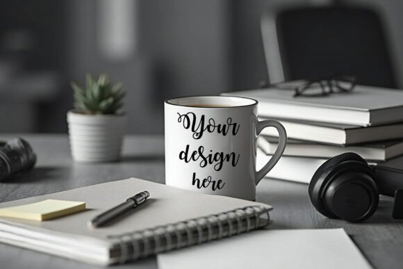White Coffee Mugs Mockup On A Table Graphics