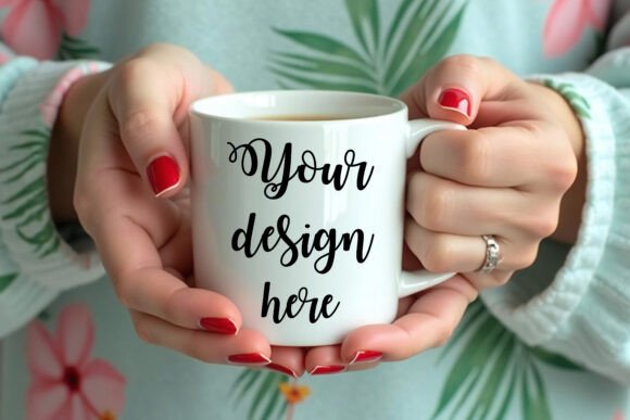 Woman Holding White Coffee Mug Graphics
