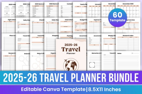 2025-26 Travel Planner Bundle Canva Kdp