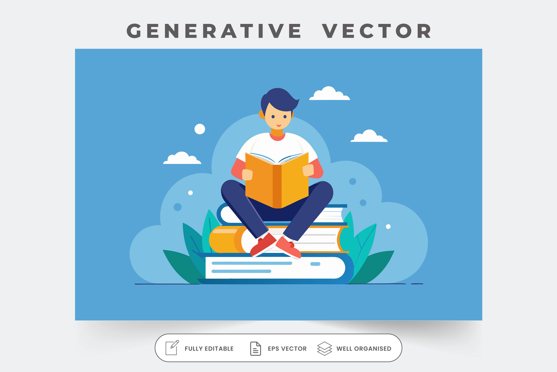 Engrsse A Man Seated on a Pile of Books Engrosse Graphic by iftikharalam ...