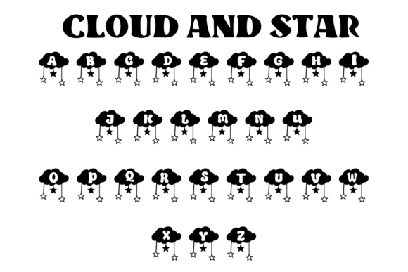 Cloud and Star Font PNG with transparent background - Preview 1