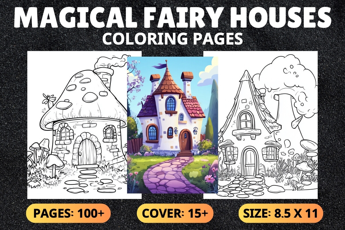 MAGICAL FAIRY HOUSES Coloring Book Page