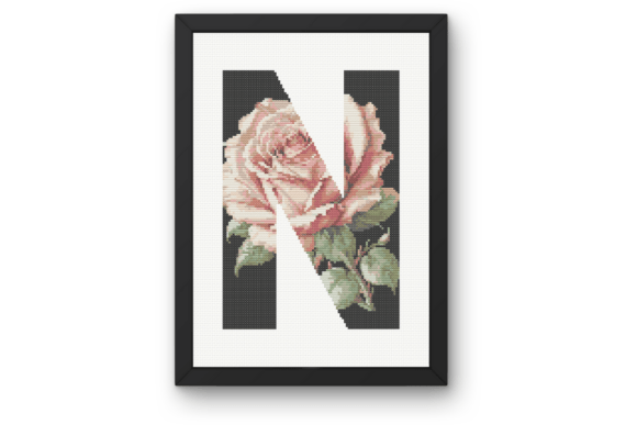 Pink Rose on Black N Monogram