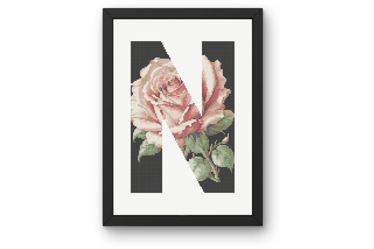 Pink Rose on Black N Monogram