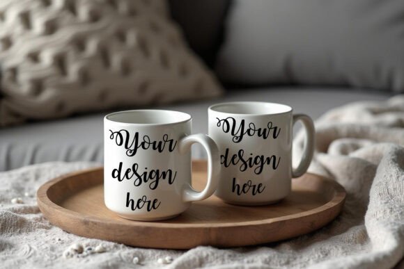 Two White Mug On Beautiful Background Graphics