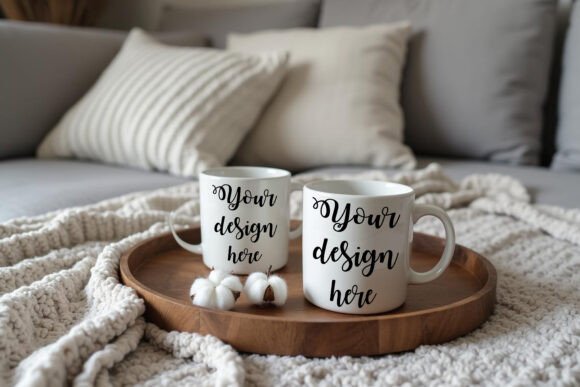 Two White Mug On Beautiful Background Graphics