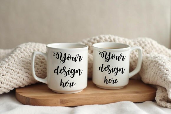 Two White Mug On Beautiful Background Graphics