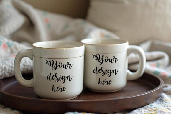 Two White Mug On Beautiful Background Graphics