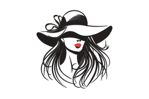 Woman in Hat with Bold Red Lips