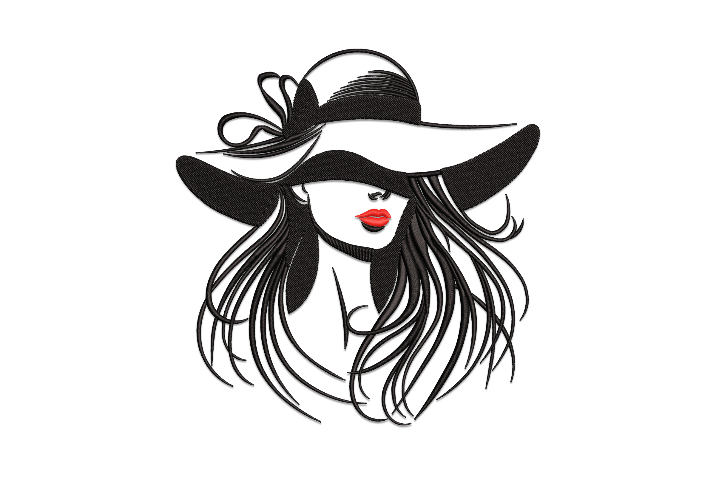 Woman in Hat with Bold Red Lips