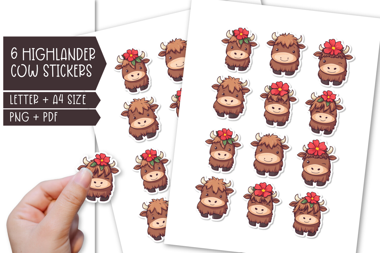 Highland Cow Sticker Set PNG PDF Graphic by Boertiek · Creative Fabrica