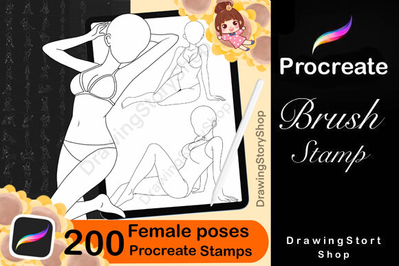 200 Procreate Female Poses Brushes - photo 1