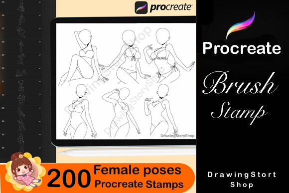 200 Procreate Female Poses Brushes - photo 3