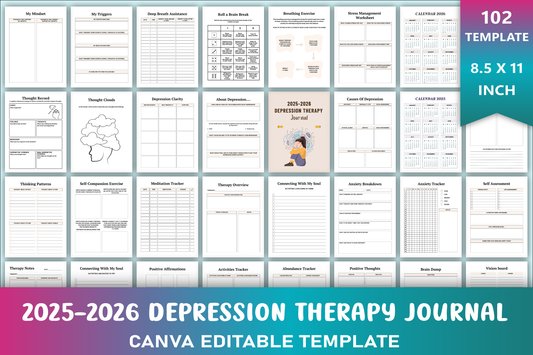 2025-2026 Depression Therapy Journal Graphic by KDP GALLERY · Creative ...