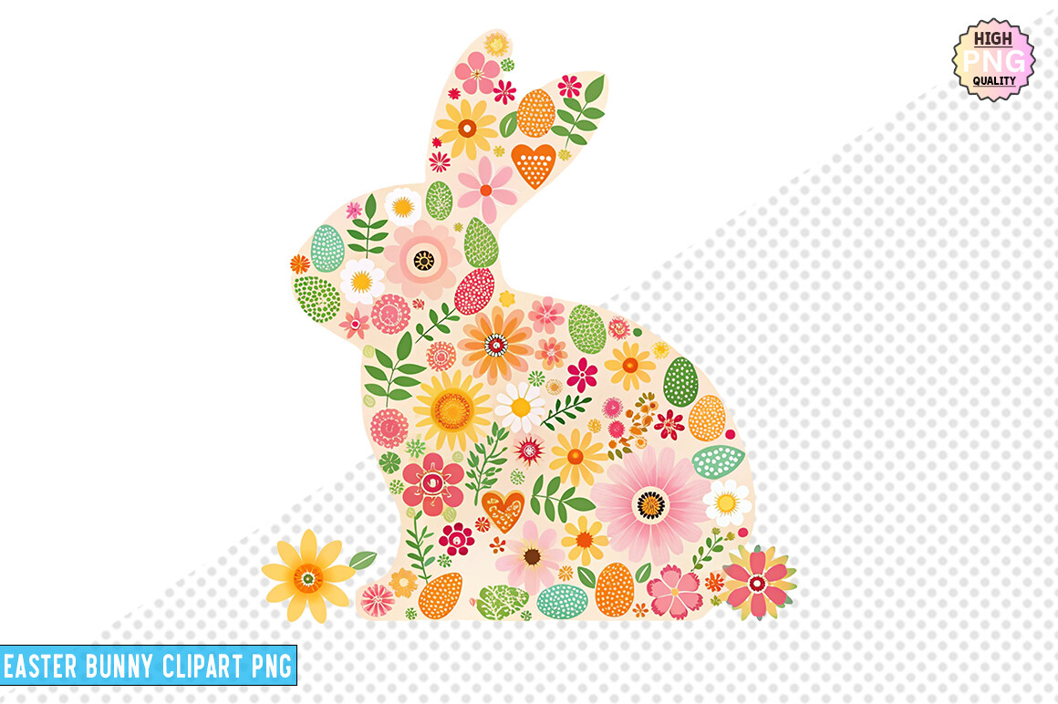 Floral Easter Bunny Clipart | PNG File Graphic by SVG Print design ...