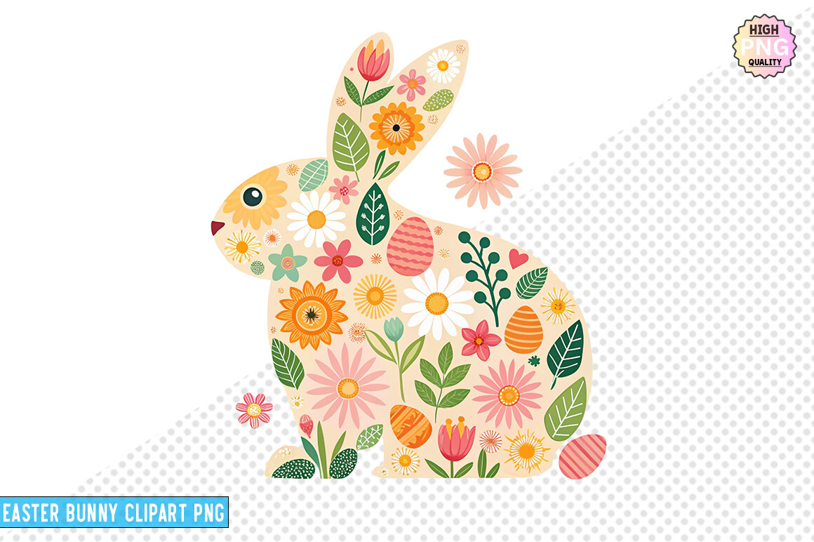 Floral Easter Bunny Clipart | PNG File Graphic by SVG Print design ...