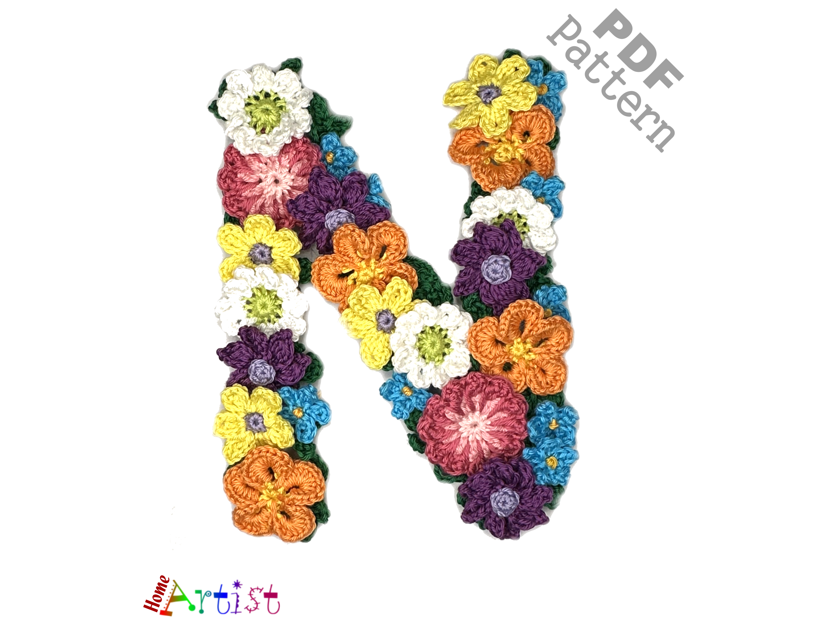 Floral Letter N Crocht Applique Pattern