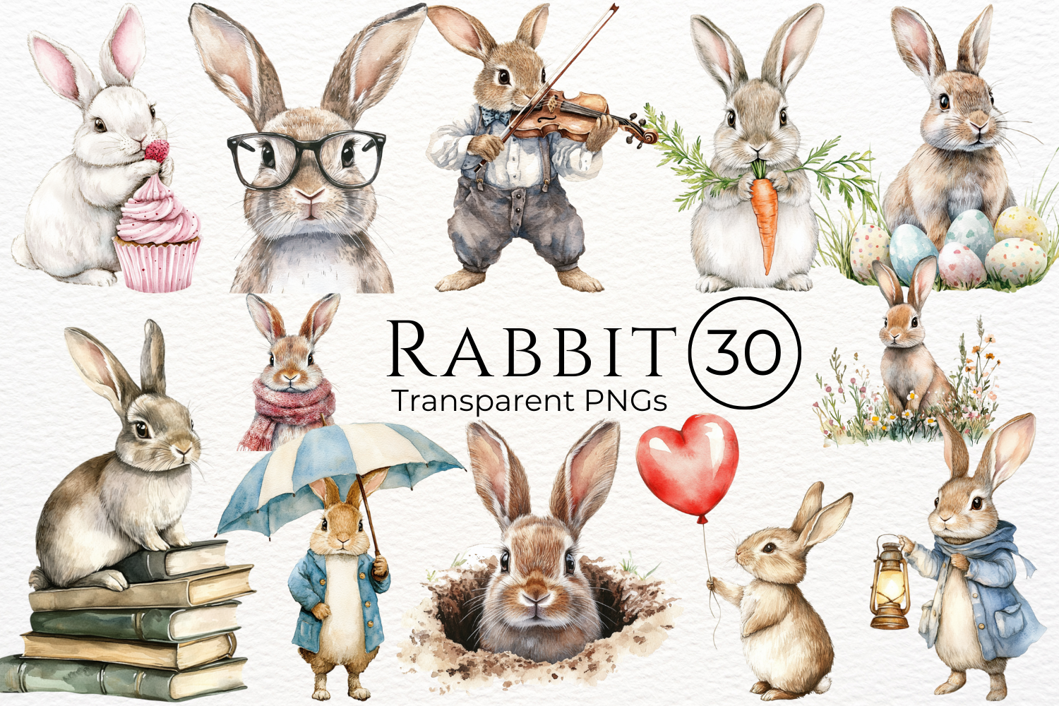 Rabbit Watercolor Cliparts Graphic by Whimsy Bloom Co. · Creative Fabrica