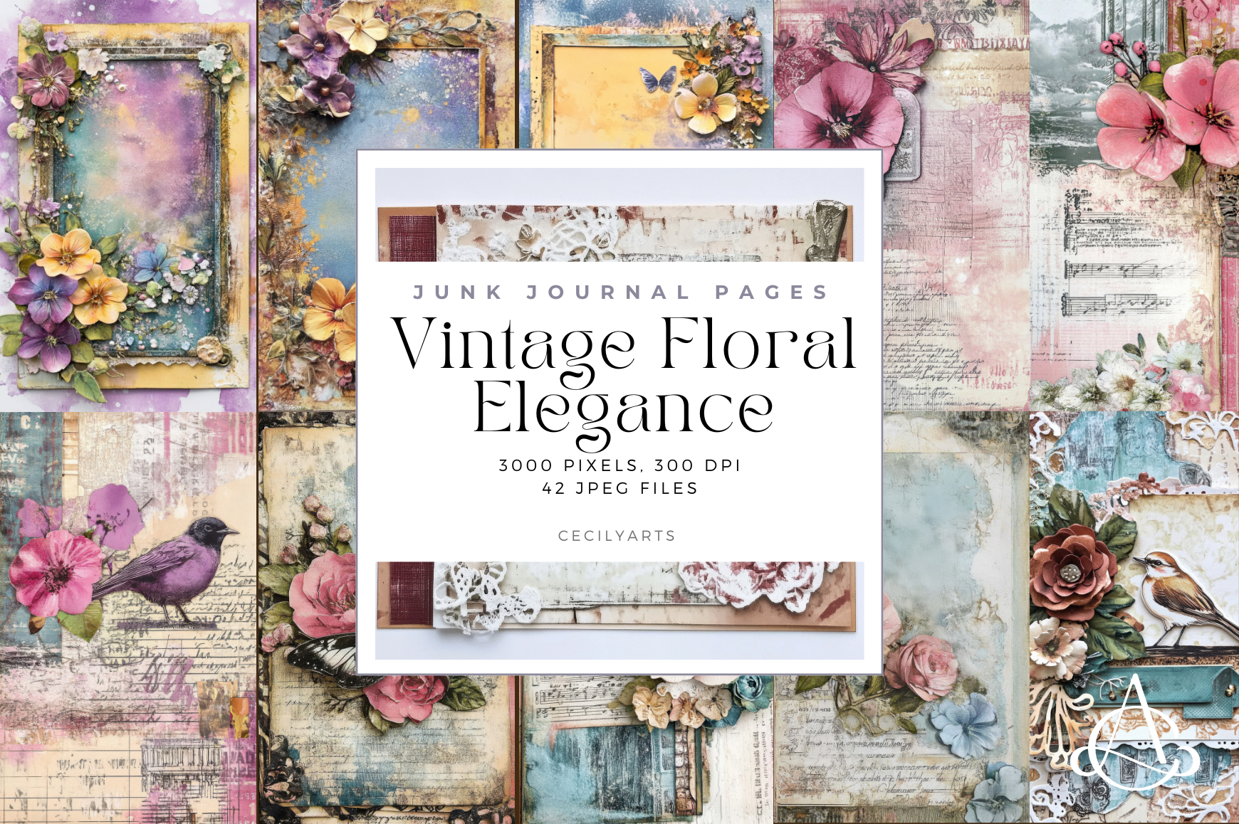Vintage Floral Elegance Junk Journal Graphic by Cecily Arts · Creative ...