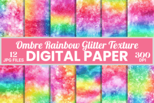 Watercolor Ombre Rainbow Glitter Texture Graphic by Creative River ...