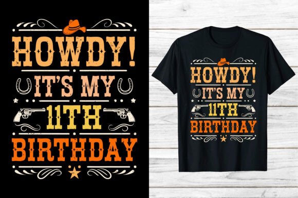 Preview of Western Cowboy Shirt Howdy 11th Birthday T-shirt, sticker, and sublimation design