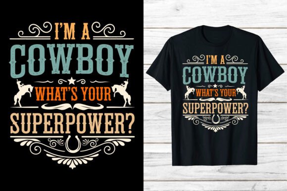 Preview of Western Cowboy Superpower Shirt Vintage T-shirt, sticker, and sublimation design