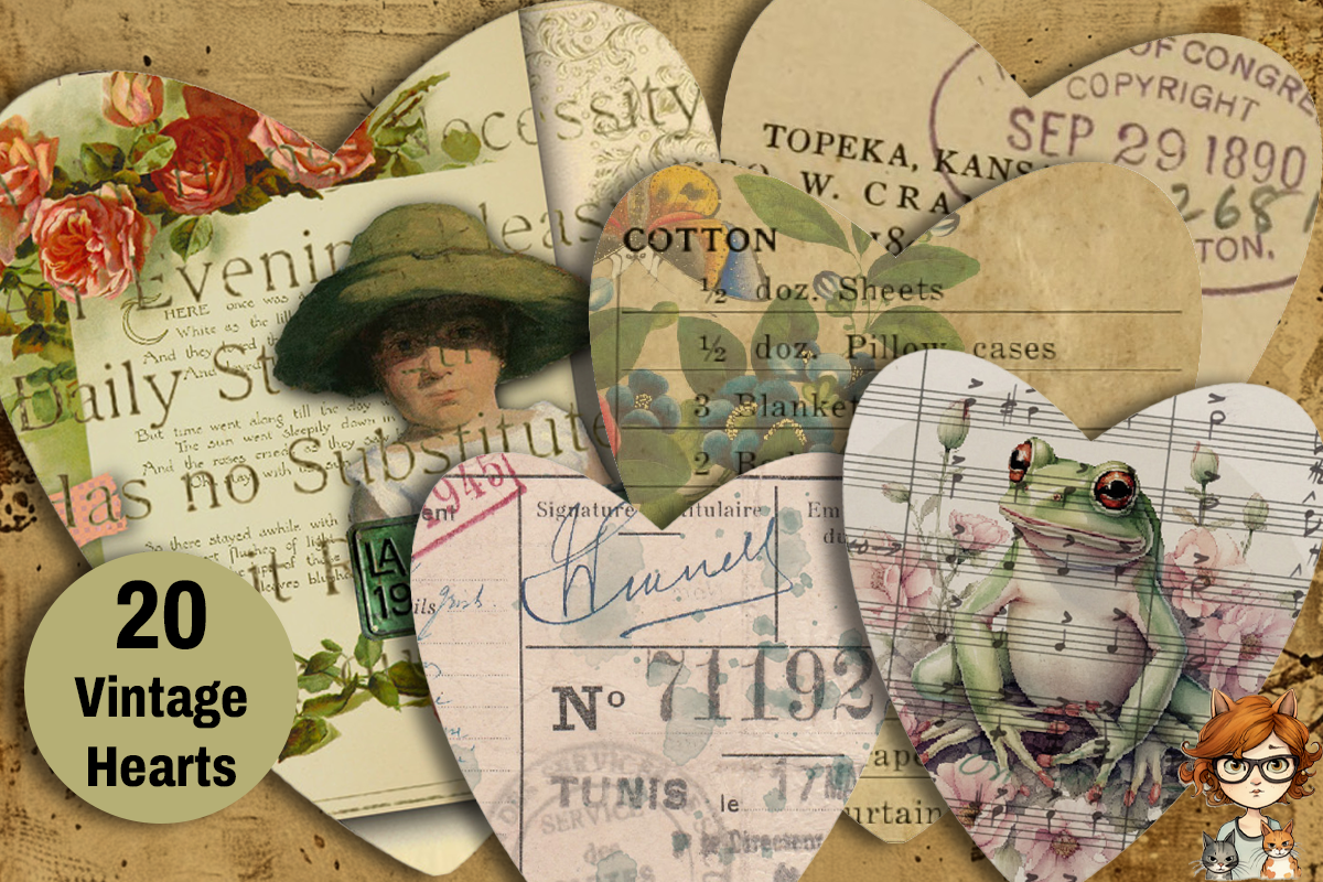 20 Vintage Heart-Shaped Ephemera