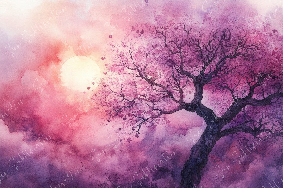 A Serene Sunset over a Blossoming Tree Graphic by Sun Sublimation ...