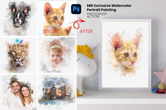 Best Photoshop Actions for Portraits watercolor pet portrait bundle toolkit