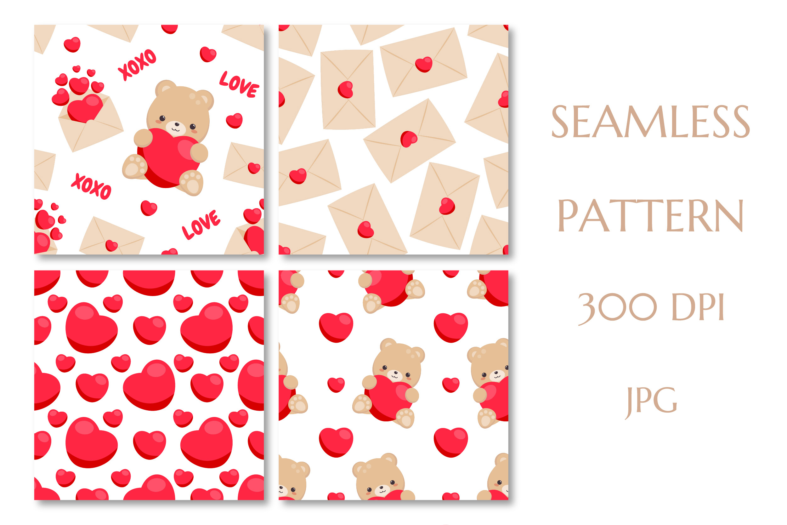 Cute Patterns with Teddy Bear and Hearts