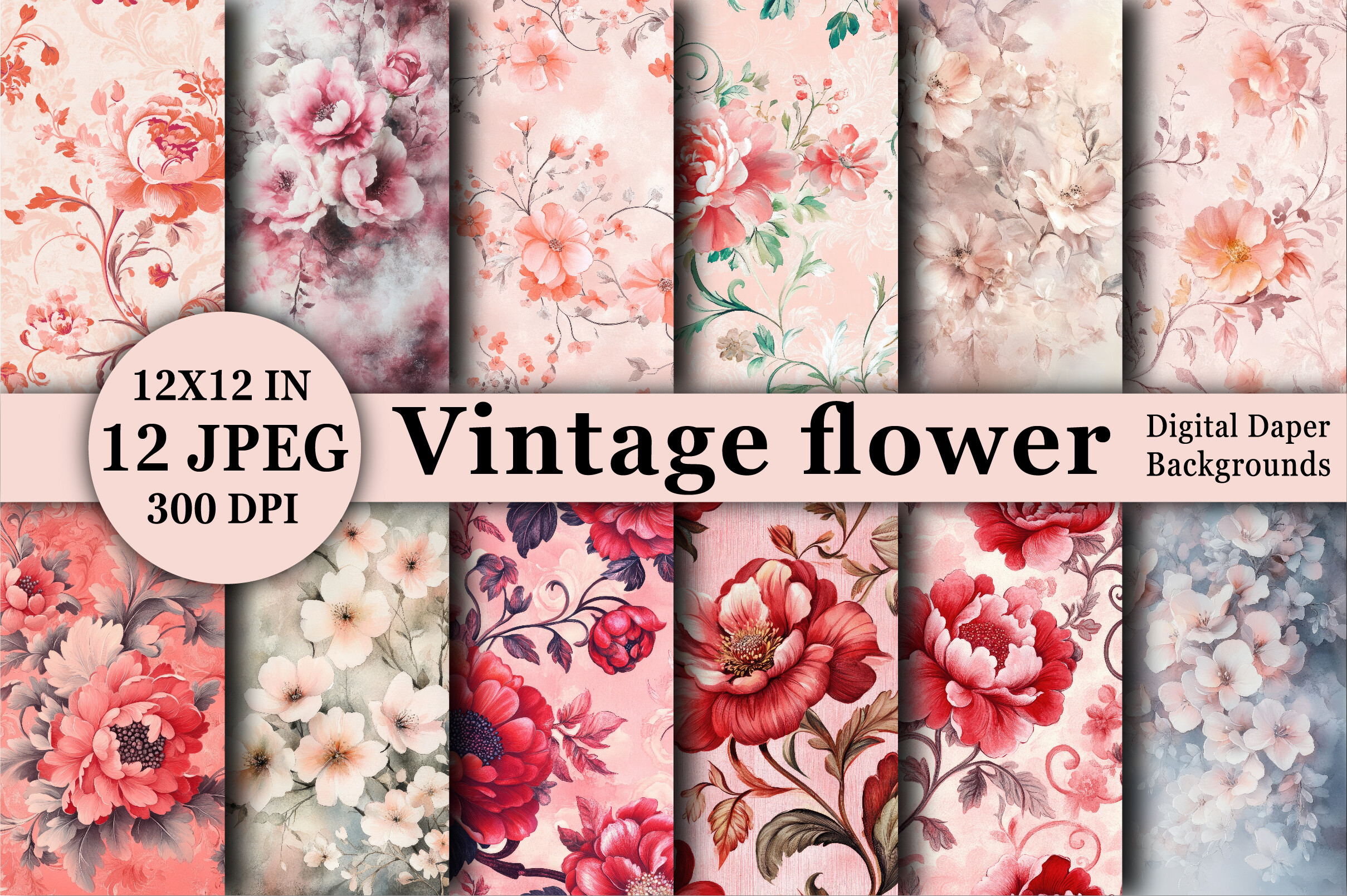 Vintage Floral Digital Paper Graphic by BEE CREATION · Creative Fabrica