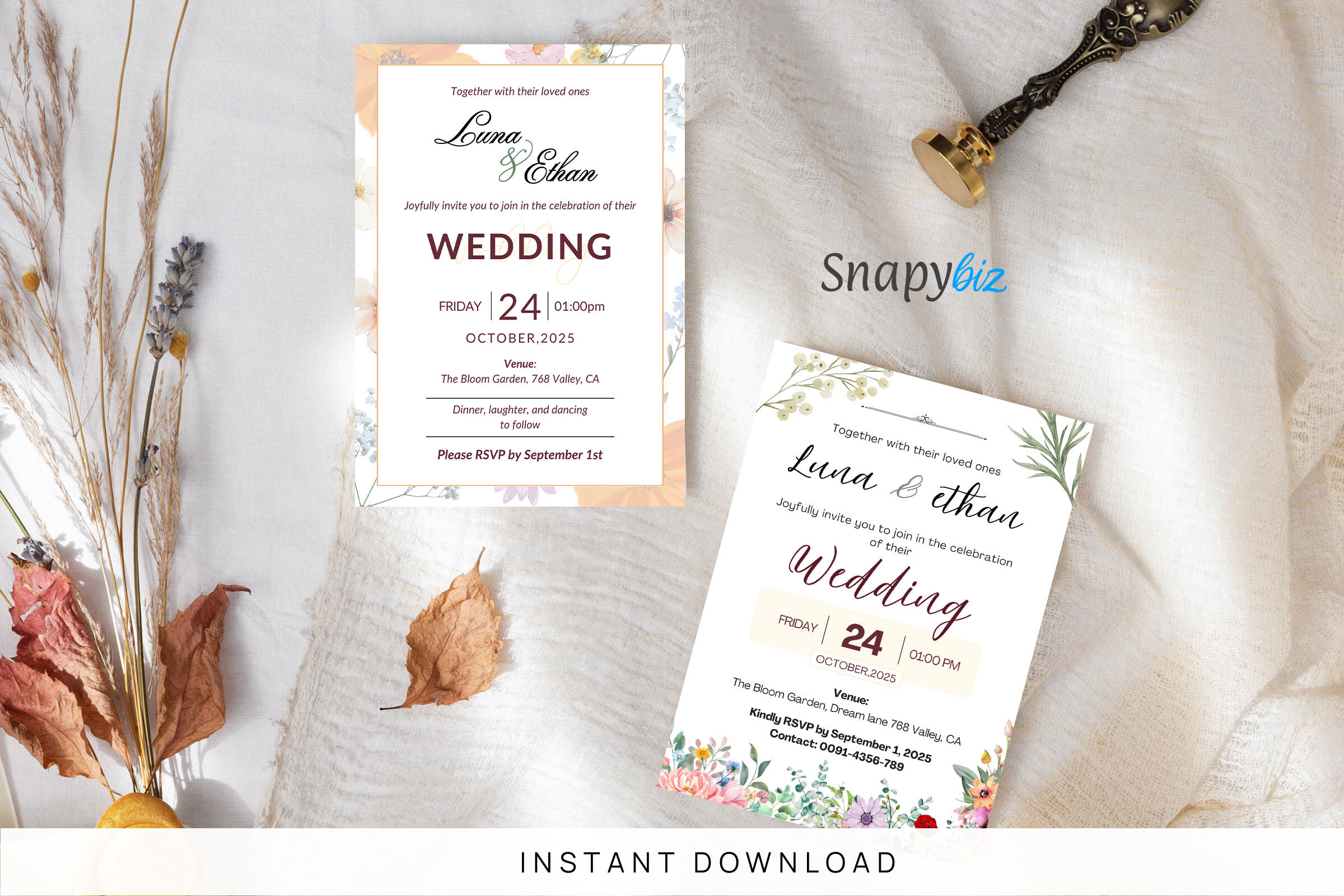 Wildflower Wedding Invitation Templates