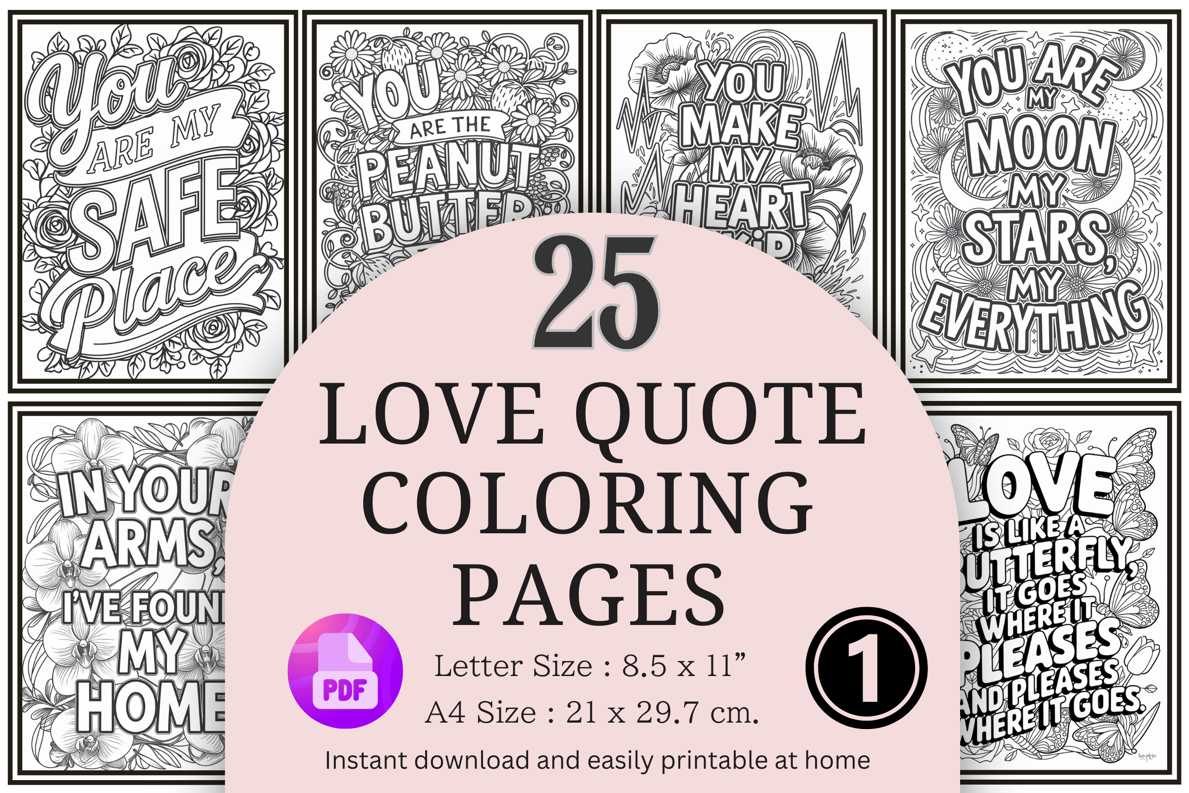 25 Floral Love Quotes Coloring Pages V1