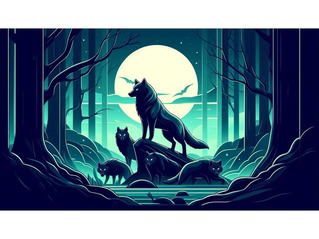 A Wolf Pack in a Glowing Forest Graphic by clipartguru · Creative Fabrica