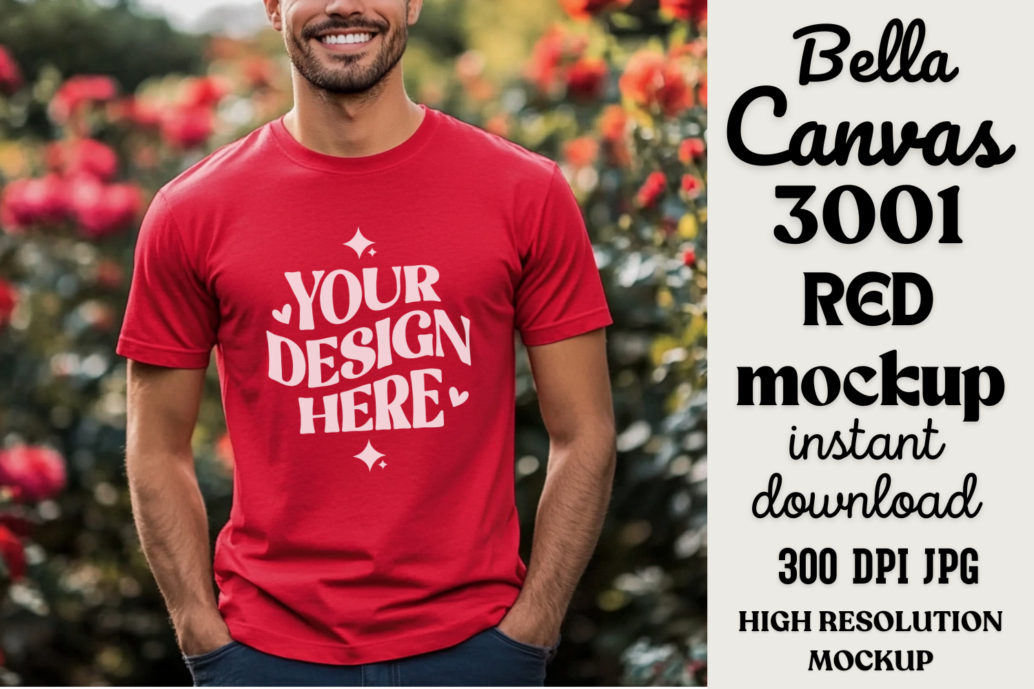 Bella Canvas 3001 Red Mockup Graphic by TrendyMocks · Creative Fabrica